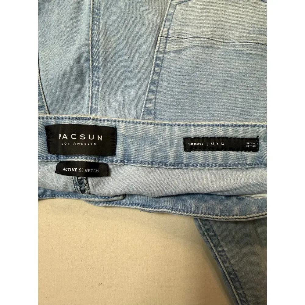 Mens PacSun Skinny Active Stretch Jeans 32x32 Light Wash‎ Denim